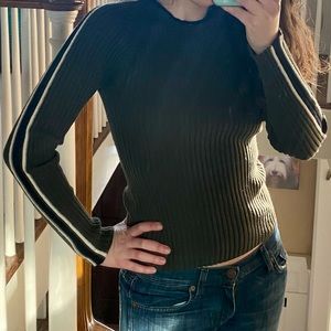 Dark Gray Ribbed Sweater With Stripes Down Sleeves by Aula